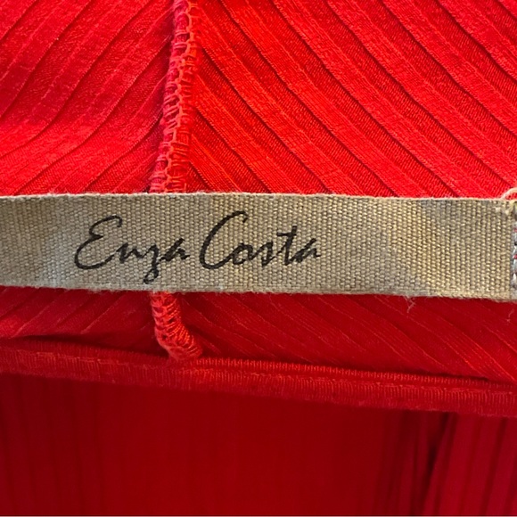 Enza Costa Viscose Rib Twist Back, Long Sleeve Red Midi Cocktail Dress, Sz S - Picture 5 of 14